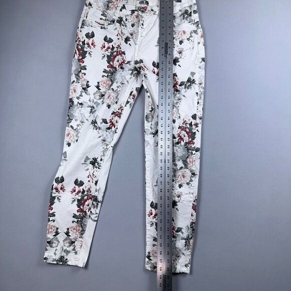Colloseum Floral Skinny Jeans Womens Size X Large Mid Rise Button Fly White Gray - Picture 10 of 11